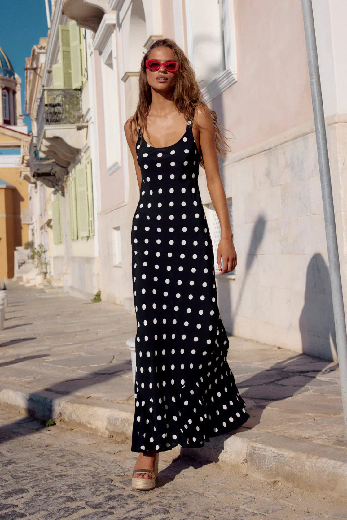 Luna™ | VESTIDO MAXI NEGRO CON LUNARES